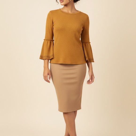 Listicle Tops - Listicle Mustard Bell-Sleeve Knit Top
